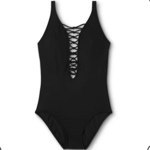 AQUA GREEN Lace Up One Piece Swimsuit in Black - Picture 7 of 13